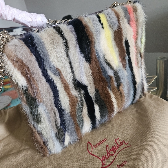 Christian louboutin fur multicolor side studs shoulder bag with gold hardware - Picture 3 of 17